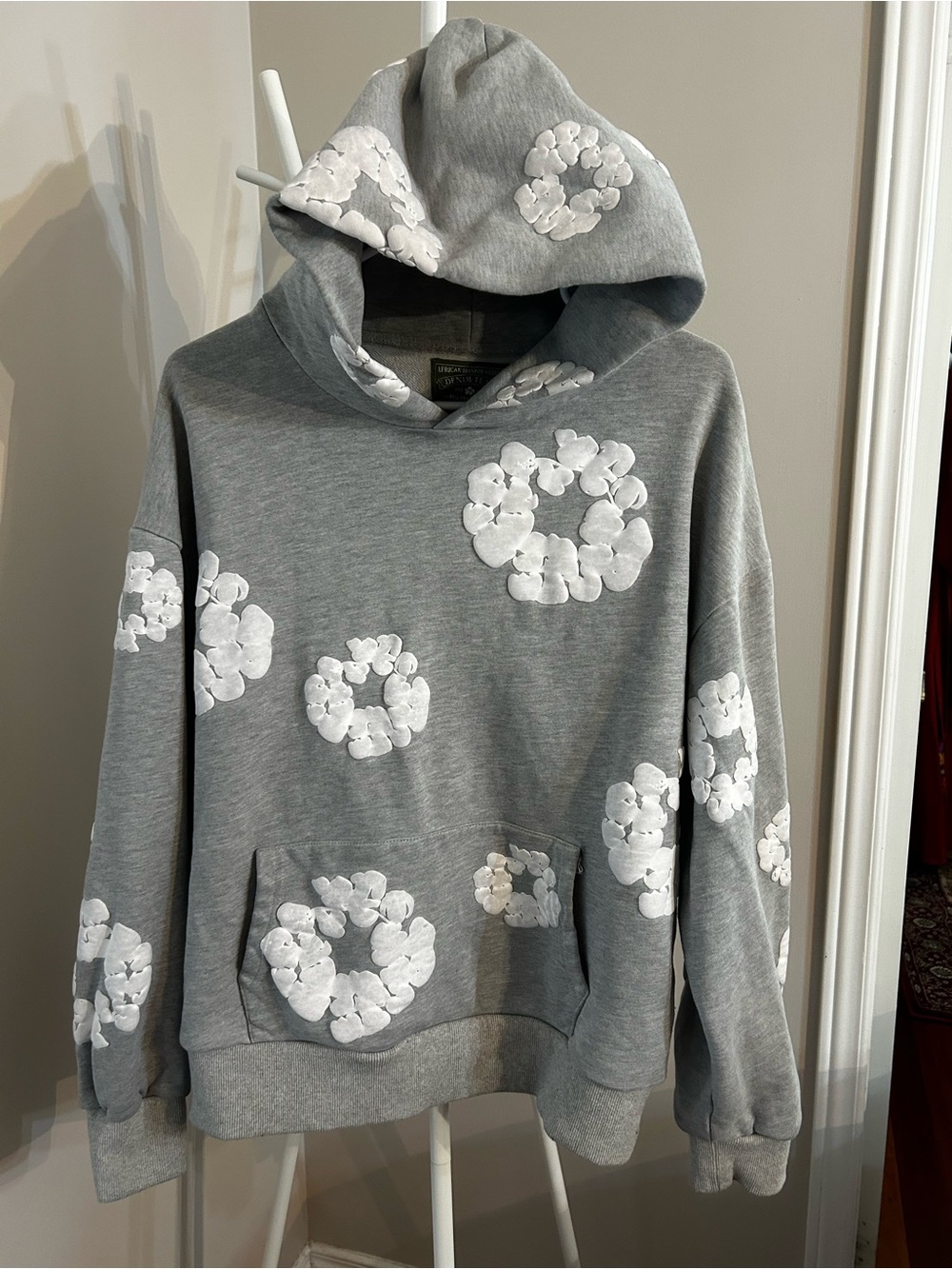 Denim Tears Gray Hoodie with White Floral Appliqués